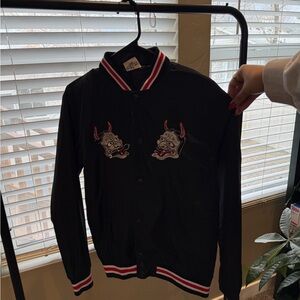 Black Jacket with Embroidered Demon Patches